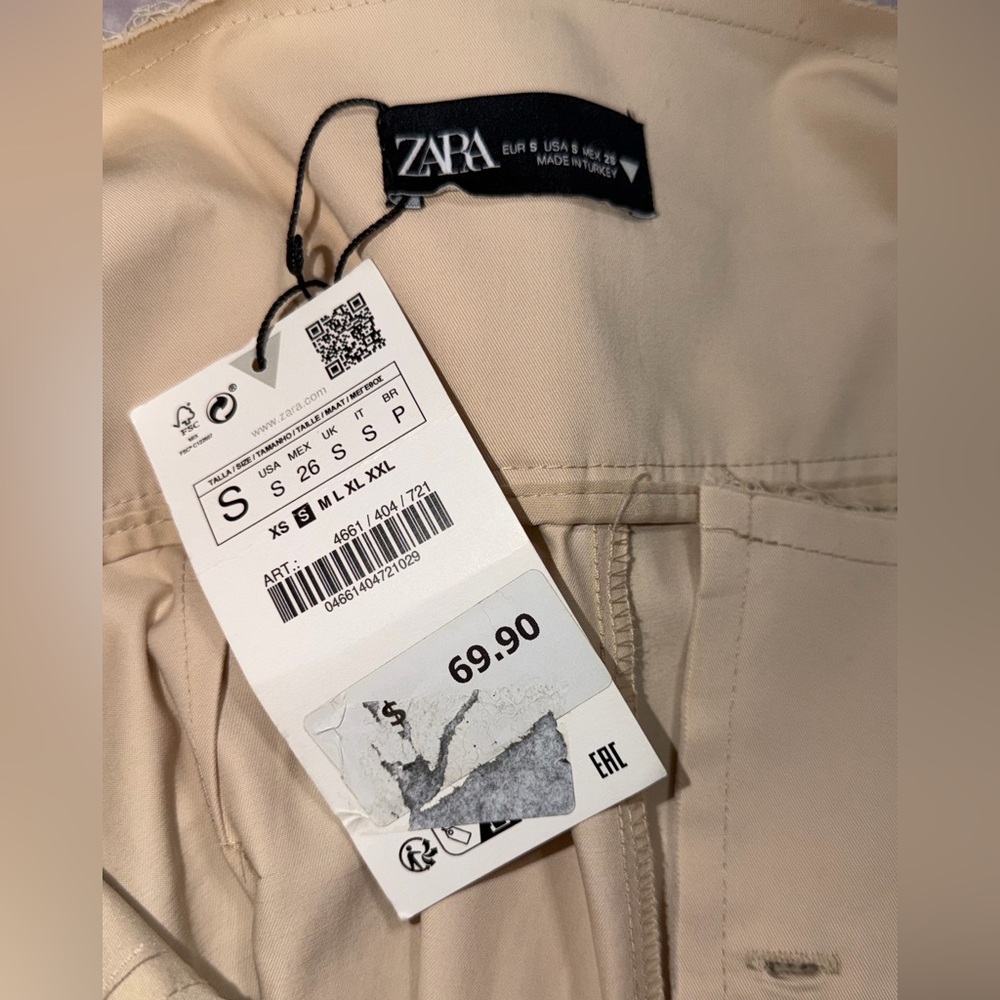 Zara Beige Wide-Leg Cargo Trousers - Picture 3 of 3